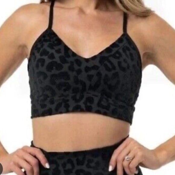 Balance Athletica (now vitality) black leopard sports bra. Size small - Picture 2 of 4